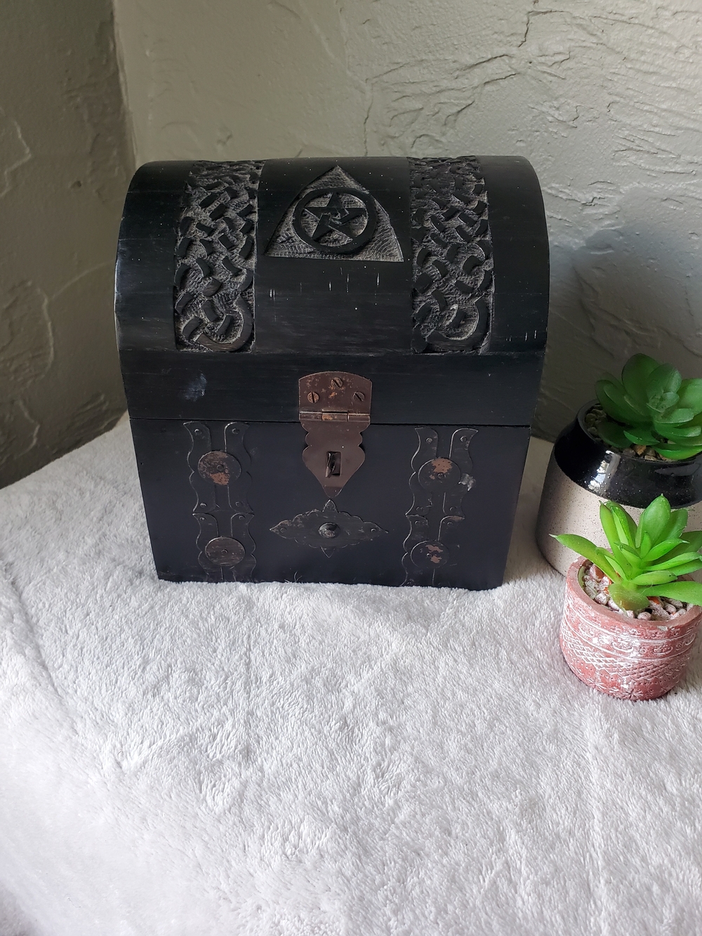 Black Decorative Wooden Treasure Chest Accent Box